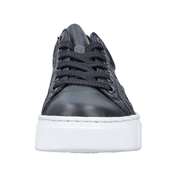 Rieker N5918-14 Ladies Navy Blue Leather & Textile Lace Up Trainers-elevate your sole