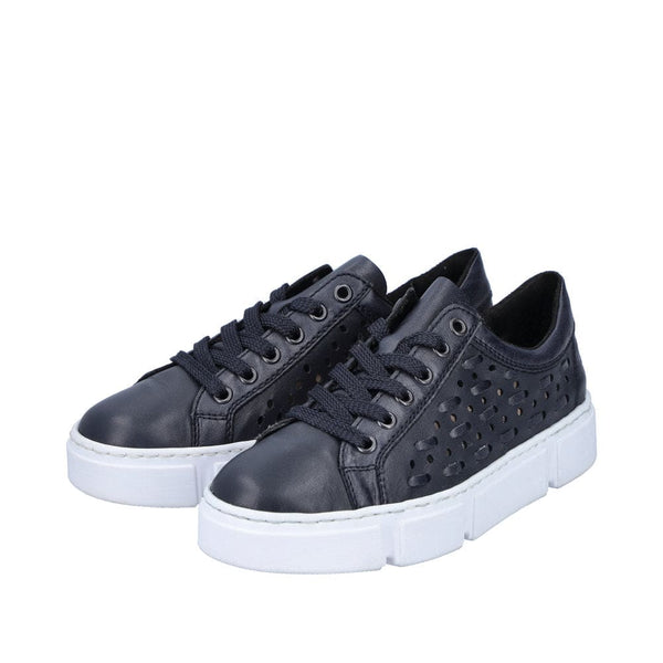 Rieker N5918-14 Ladies Navy Blue Leather & Textile Lace Up Trainers-elevate your sole