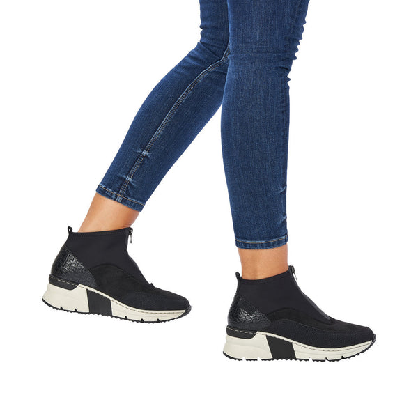 Rieker N6352-00 Ladies Black Front Zip Ankle Boots-elevate your sole