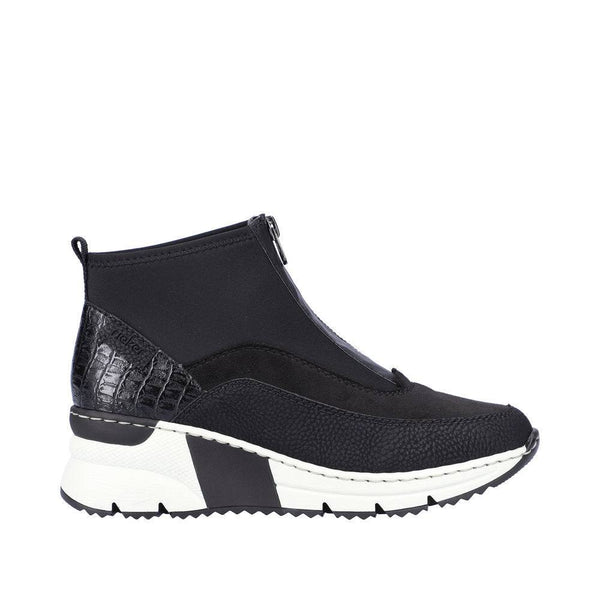 Rieker N6352-00 Ladies Black Front Zip Ankle Boots-elevate your sole