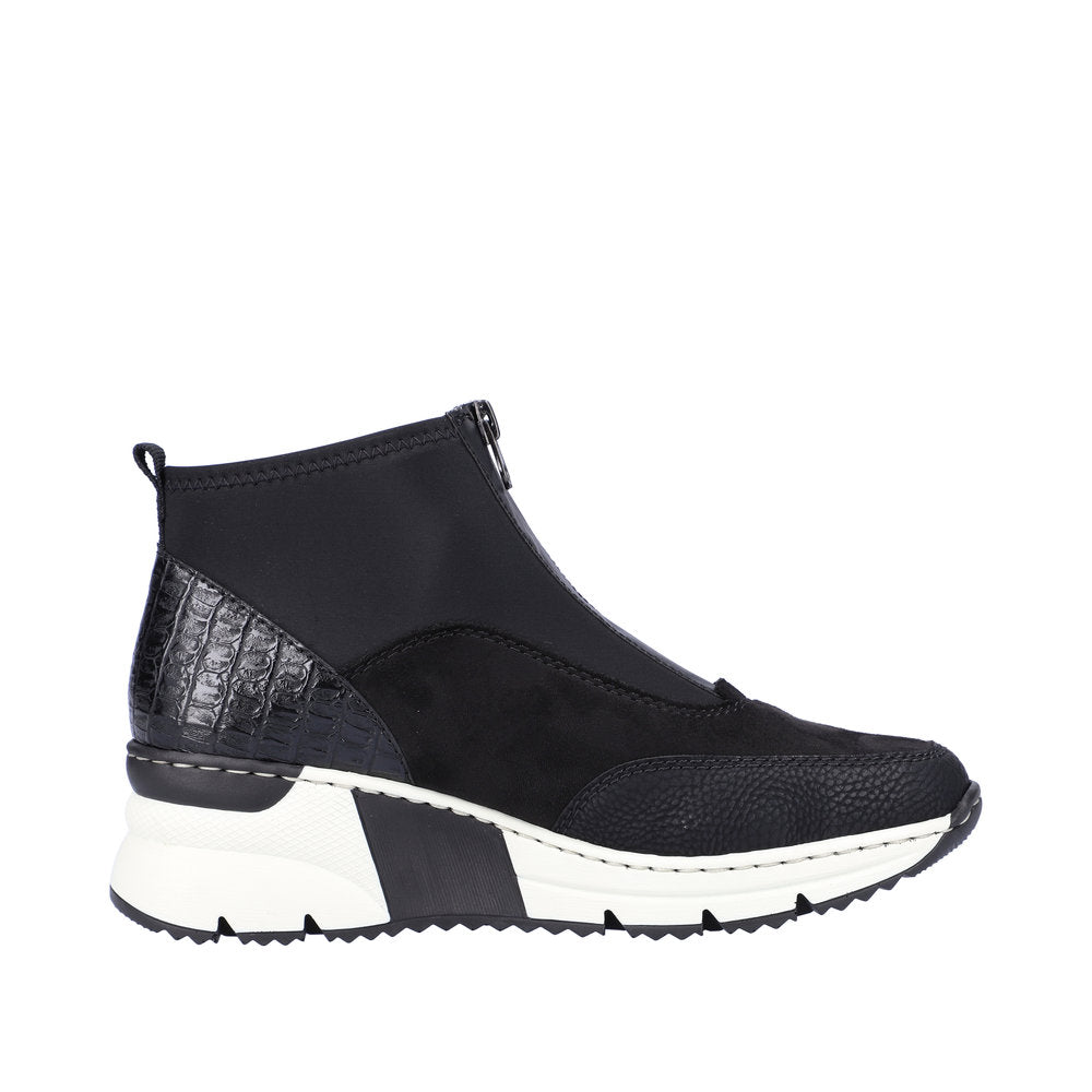 Rieker N6352-00 Ladies Black Front Zip Ankle Boots-elevate your sole
