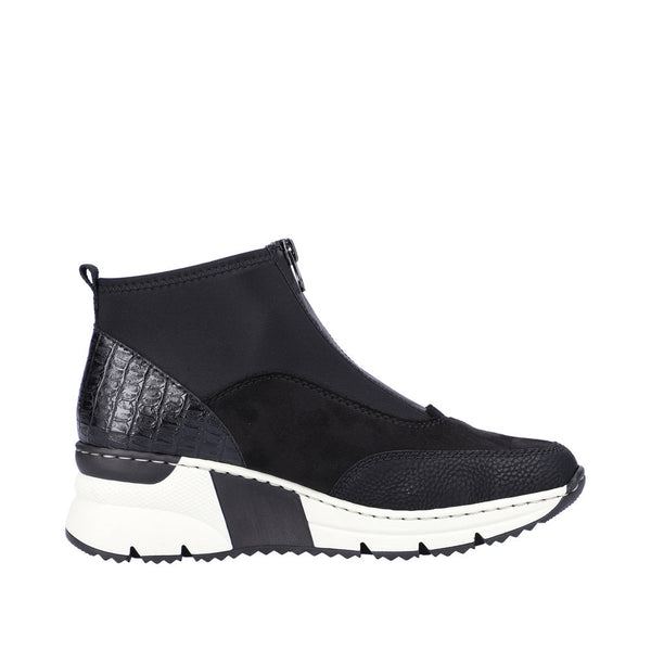 Rieker N6352-00 Ladies Black Front Zip Ankle Boots-elevate your sole