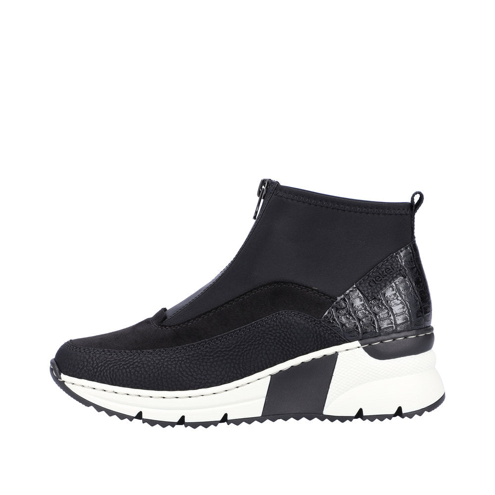 Rieker N6352-00 Ladies Black Front Zip Ankle Boots-elevate your sole