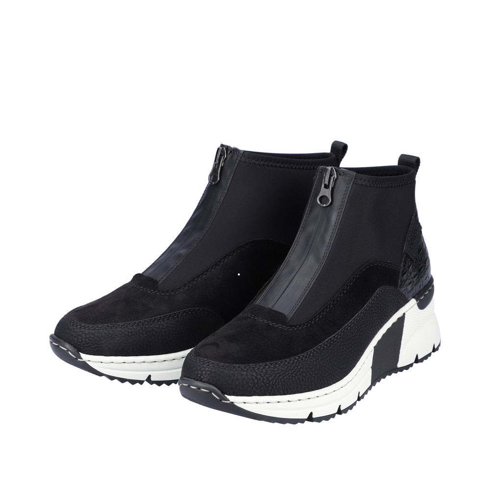Rieker N6352-00 Ladies Black Front Zip Ankle Boots-elevate your sole
