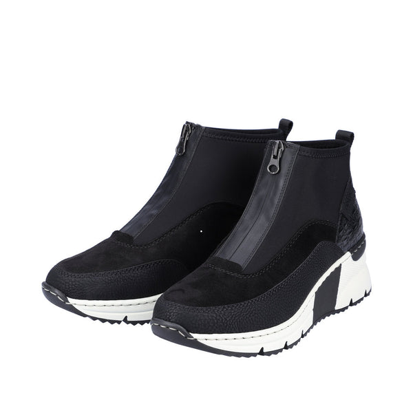 Rieker N6352-00 Ladies Black Front Zip Ankle Boots-elevate your sole