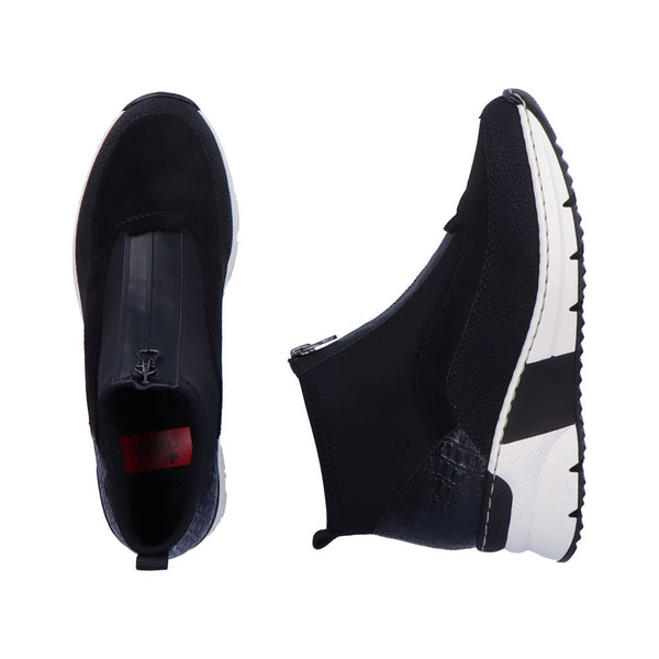 Rieker N6352-00 Ladies Black Front Zip Ankle Boots-elevate your sole