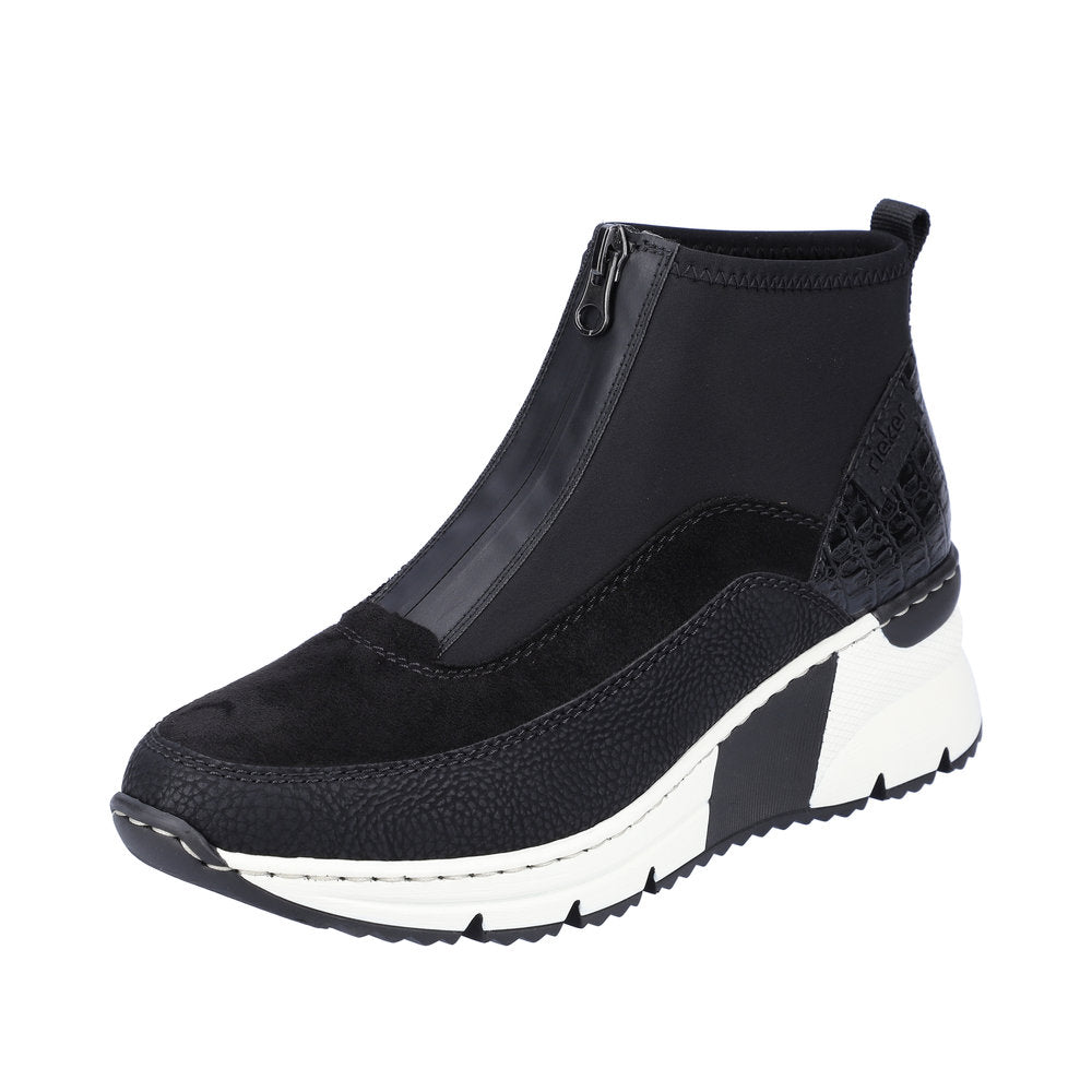 Rieker N6352-00 Ladies Black Front Zip Ankle Boots-elevate your sole