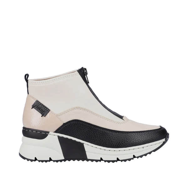 Rieker N6352-60 Ladies Cream And Black Front Zip Ankle Boots-elevate your sole