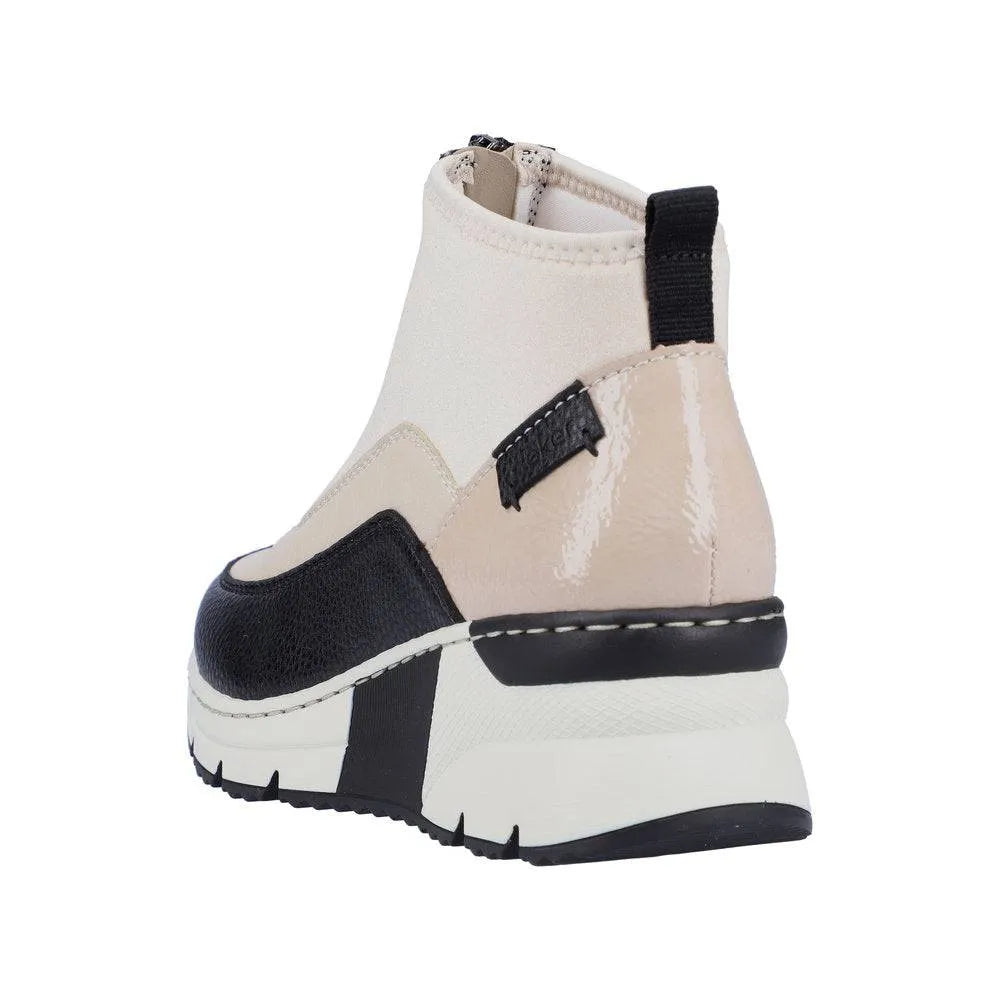 Rieker N6352-60 Ladies Cream And Black Front Zip Ankle Boots-elevate your sole