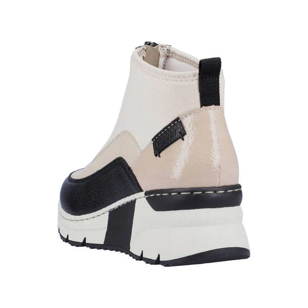 Rieker N6352-60 Ladies Cream And Black Front Zip Ankle Boots-elevate your sole