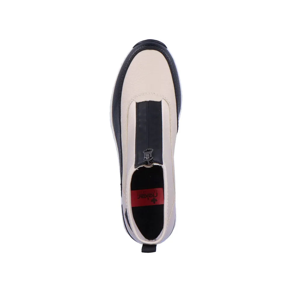 Rieker N6352-60 Ladies Cream And Black Front Zip Ankle Boots-elevate your sole