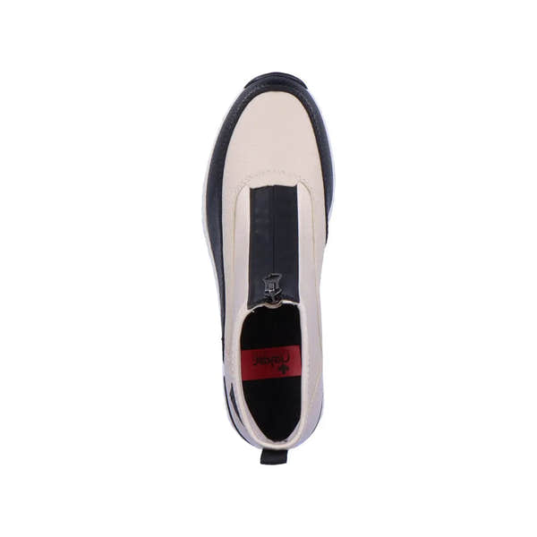 Rieker N6352-60 Ladies Cream And Black Front Zip Ankle Boots-elevate your sole