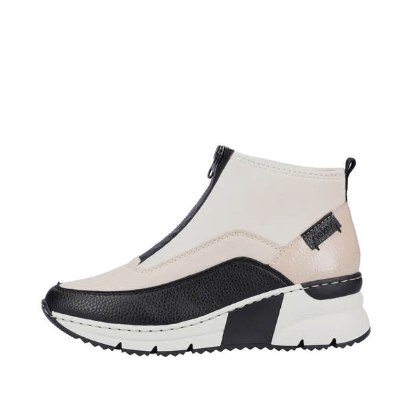 Rieker N6352-60 Ladies Cream And Black Front Zip Ankle Boots-elevate your sole