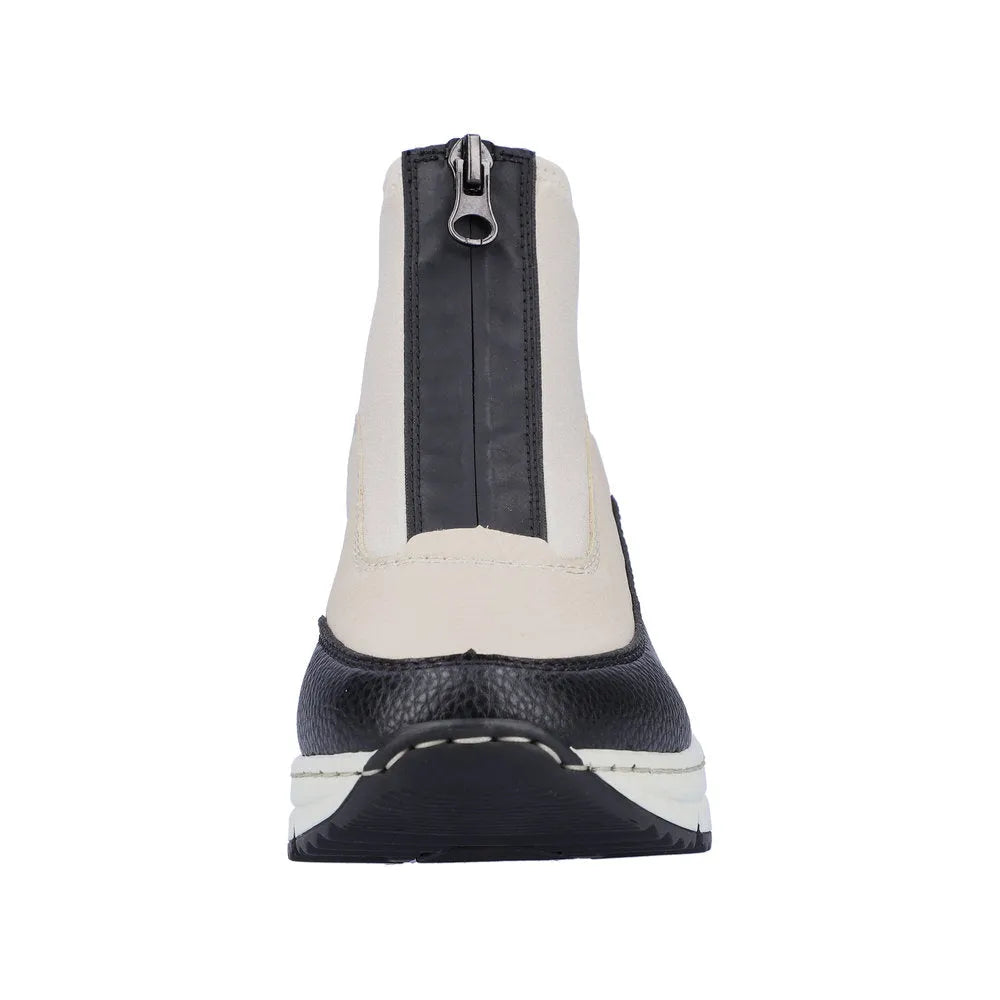 Rieker N6352-60 Ladies Cream And Black Front Zip Ankle Boots-elevate your sole