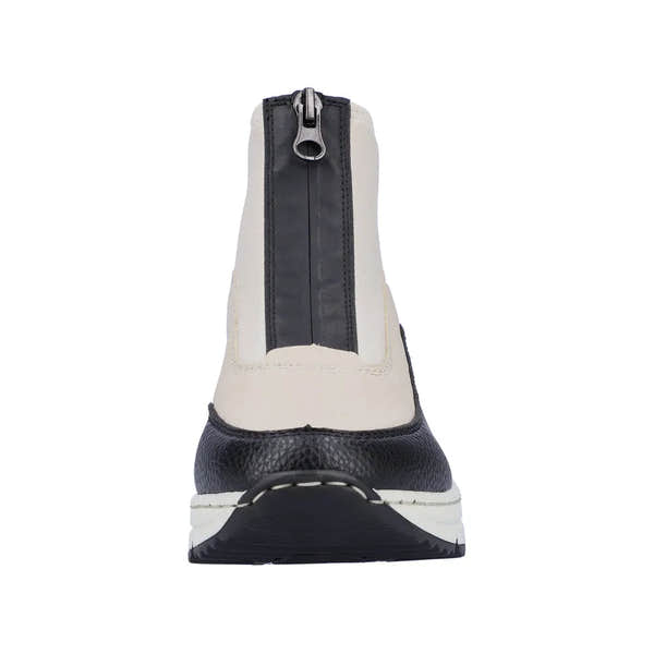 Rieker N6352-60 Ladies Cream And Black Front Zip Ankle Boots-elevate your sole