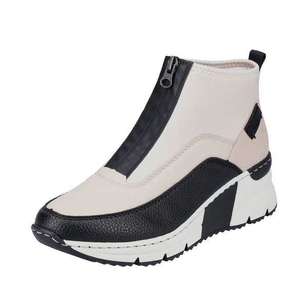 Rieker N6352-60 Ladies Cream And Black Front Zip Ankle Boots-elevate your sole