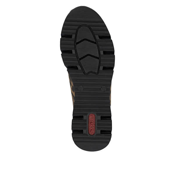 Rieker N6352-90 women's multi front zip ankle boots with chunky sole and slip-resistant tread.