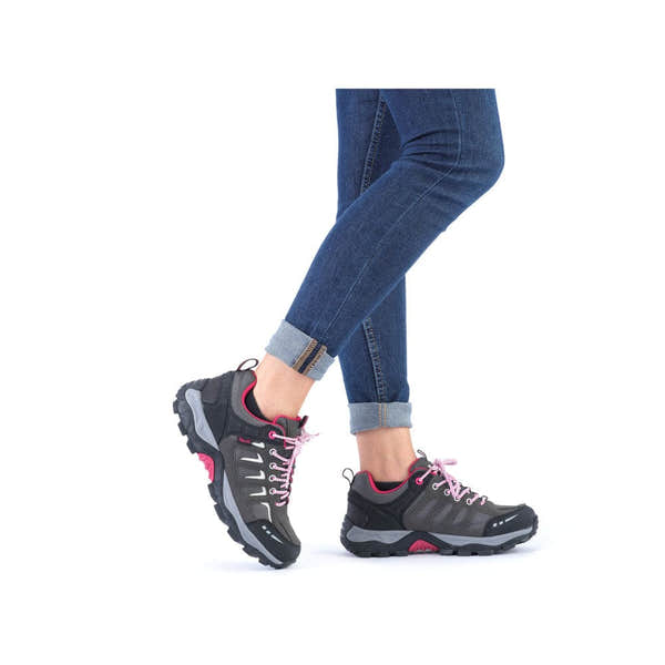 Rieker N8820-43 Ladies Grey And Pink Water Resistant Lace Up Shoes-elevate your sole
