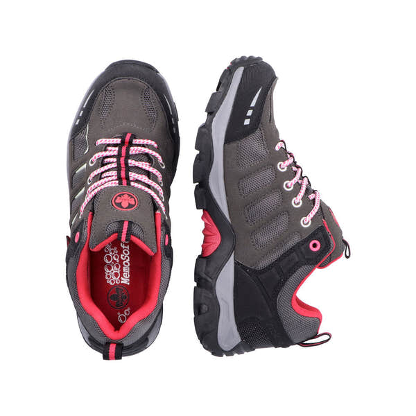 Rieker N8820-43 Ladies Grey And Pink Water Resistant Lace Up Shoes-elevate your sole