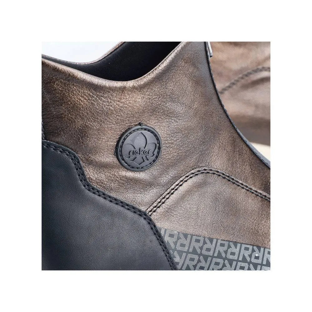 Rieker N9381-60 Ladies Metallic Front Zip Ankle Boots-elevate your sole