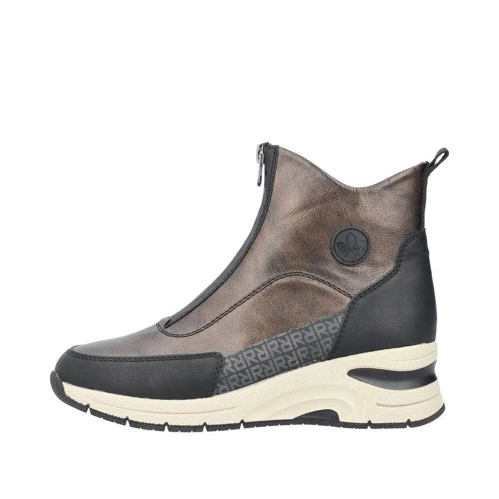 Rieker N9381-60 Ladies Metallic Front Zip Ankle Boots-elevate your sole