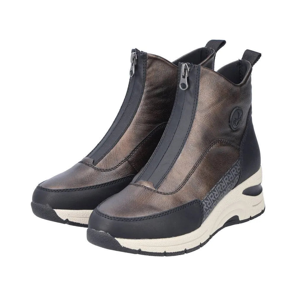Rieker N9381-60 Ladies Metallic Front Zip Ankle Boots-elevate your sole