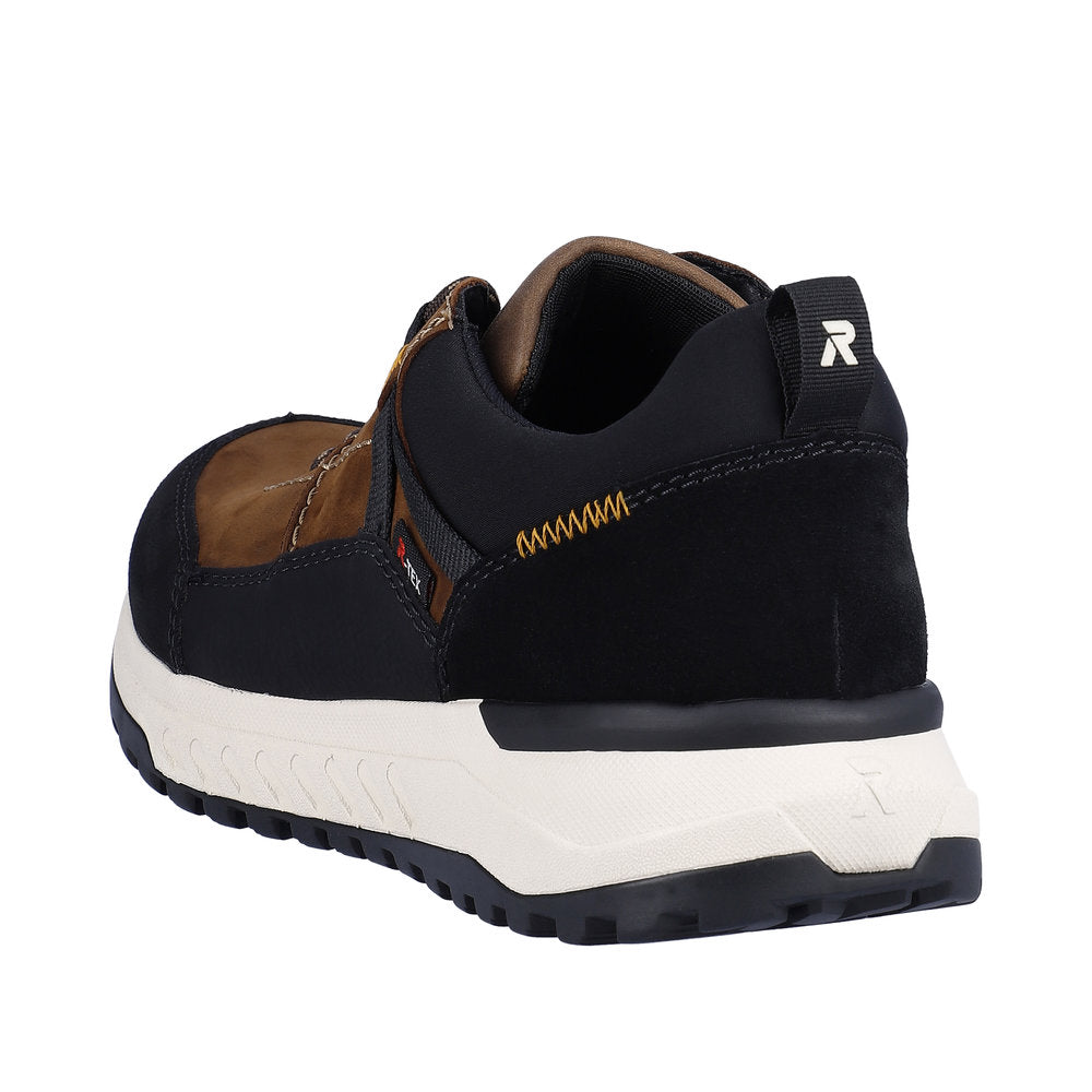 Rieker U0100-22 men's brown suede and water-resistant lace-up shoes with black and white sole, designed for durability and style.
