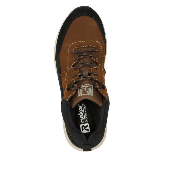 Rieker U0100-22 men's brown suede waterproof lace-up shoes with black and white sole, versatile outdoor footwear.