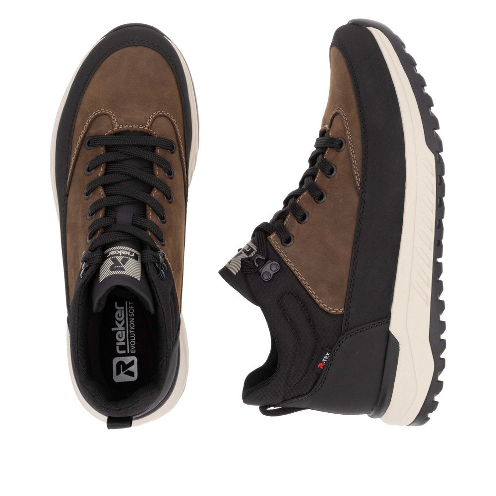 Rieker U0173-22 Mens Black/Brown Combi Water Resistant Lace Up Ankle Boots-elevate your sole