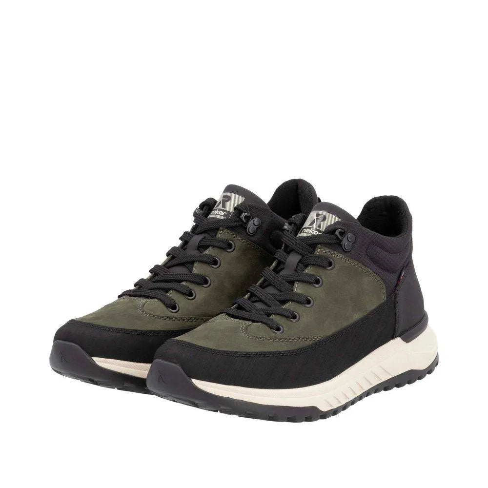 Rieker U0173-54 Mens Black/Green Combi Water Resistant Lace Up Ankle Boots-elevate your sole