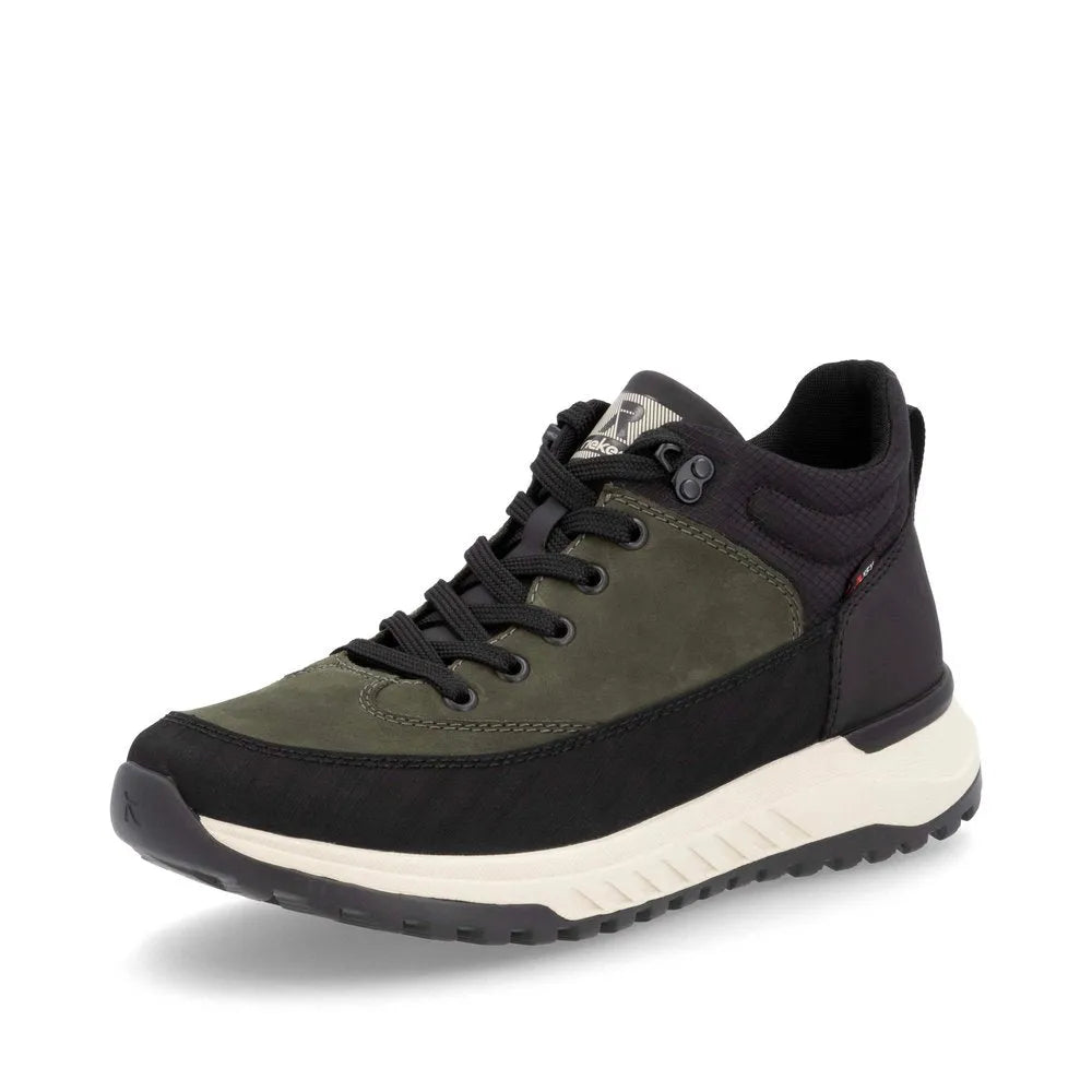 Rieker U0173-54 Mens Black/Green Combi Water Resistant Lace Up Ankle Boots-elevate your sole