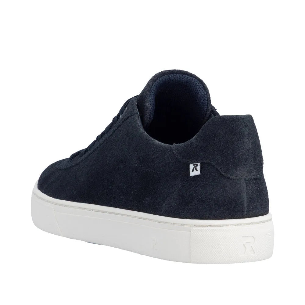 Black suede lace-up sneaker with a white rubber sole and minimal branding at the heel and side.