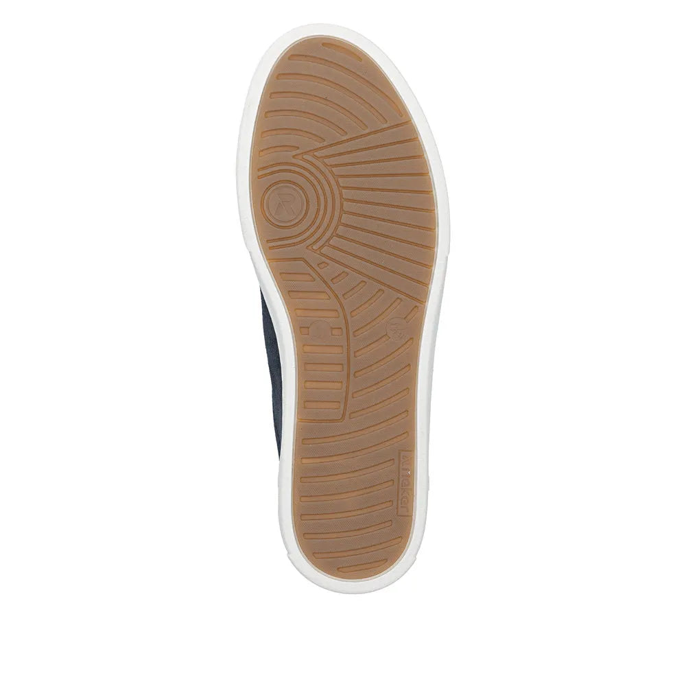 Blue suede lace-up men's shoes with white sole and gum rubber tread, stylish and casual.