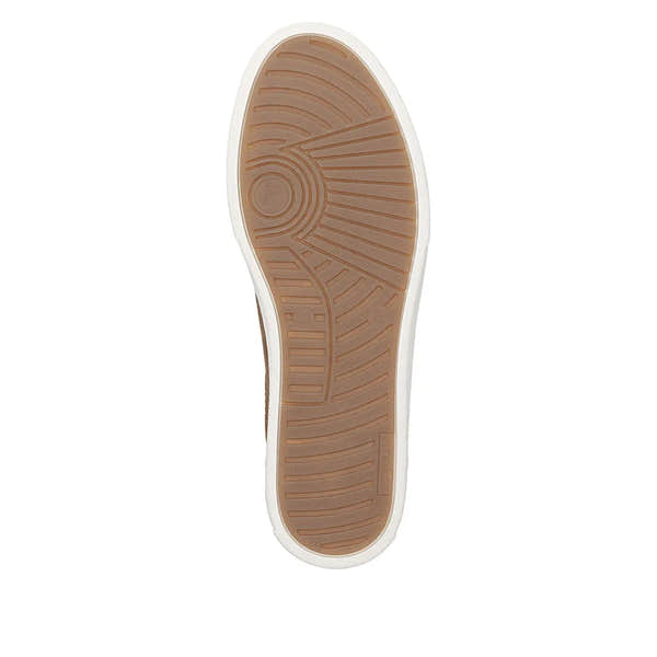Brown suede lace-up men's shoes with a white sole and textured rubber outsole for grip.