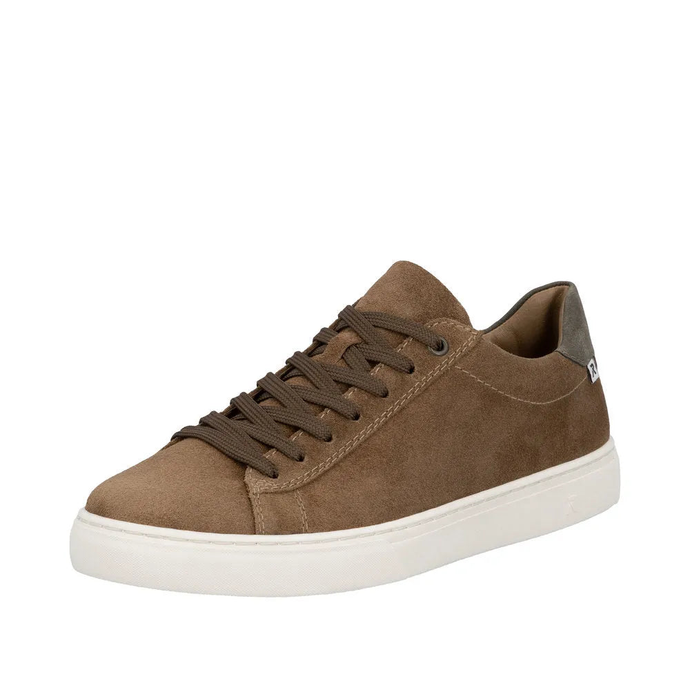 Brown suede lace-up men's shoes with white rubber sole, stylish and casual.