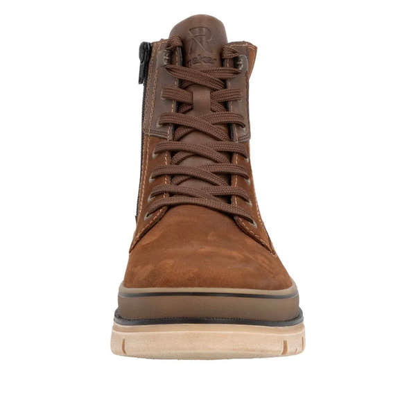 Rieker U1273-22 men's brown suede ankle boots with zip and lace-up front, stylish and comfortable footwear.