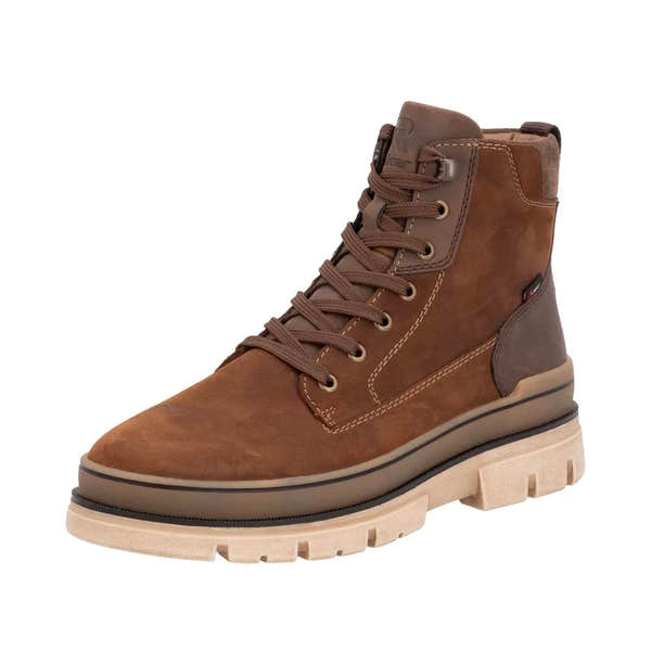 Rieker U1273-22 men's brown suede ankle boots with lace-up and zip closure, rugged sole, and stylish design.