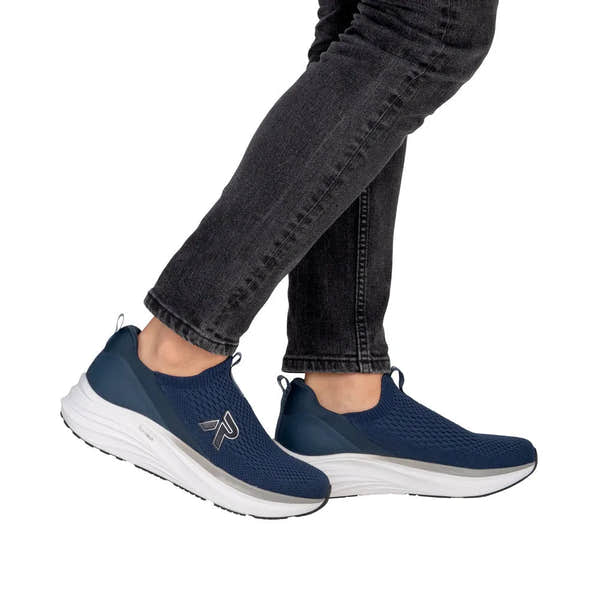 Rieker U4100-14 men's wide blue textile slip-on shoes with white sole, lightweight and breathable design.