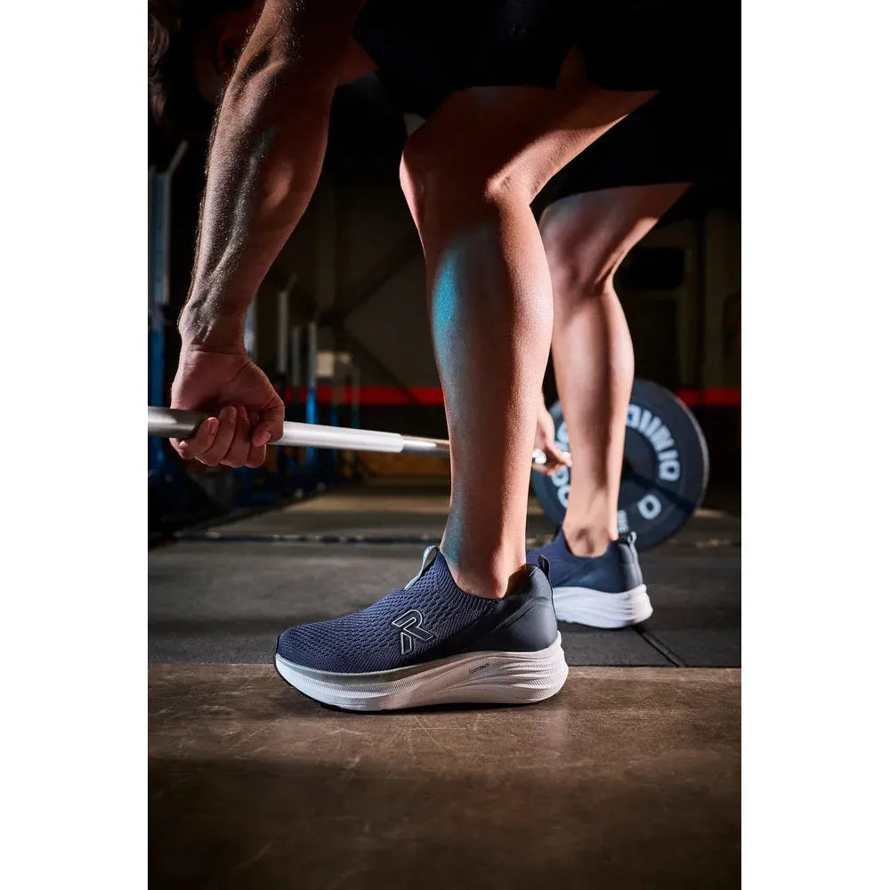 Rieker U4100-14 men's wide fit blue textile slip-on shoes, lightweight and sporty for active wear.
