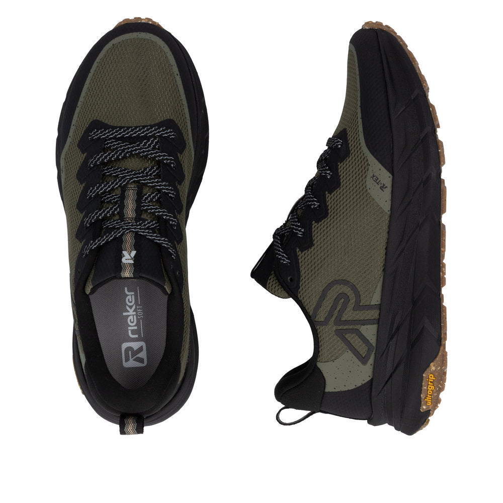 Rieker U4501-55 Mens Wide Green Water Resistant Lace Up Trainers