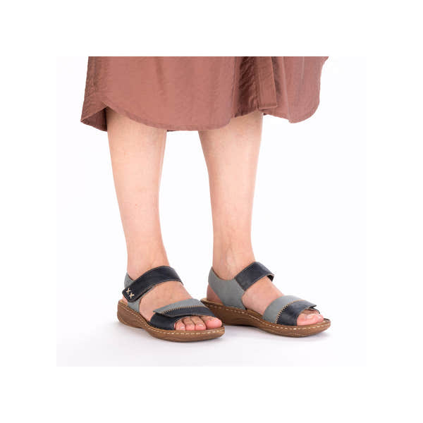 Rieker V2860-14 Ladies Pacific Touch fastening sandals with multi-colored straps and cushioned sole.