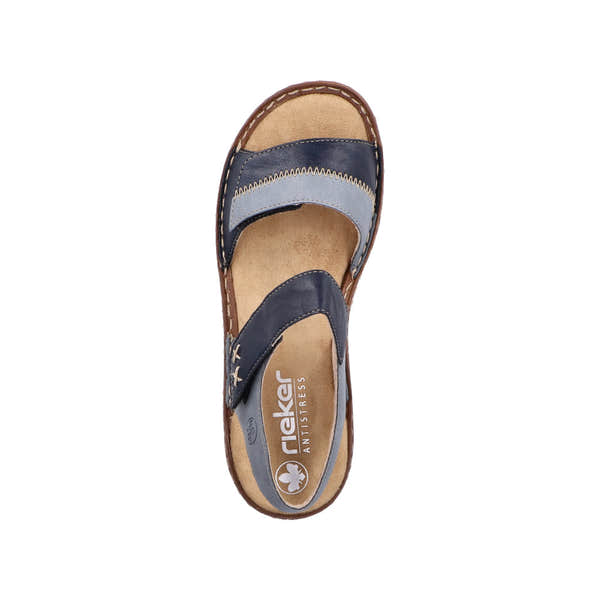 Rieker V2860-14 ladies Pacific Touch fastening sandals with cushioned insole and multi-color leather straps.