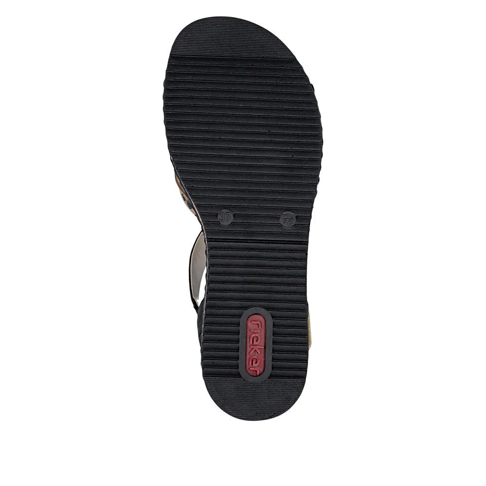 Rieker V3663-92 women's multi-touch fastening sandals with black textured sole and Rieker branding.