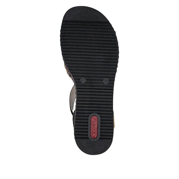 Rieker V3663-92 women's multi-touch fastening sandals with black textured sole and Rieker branding.