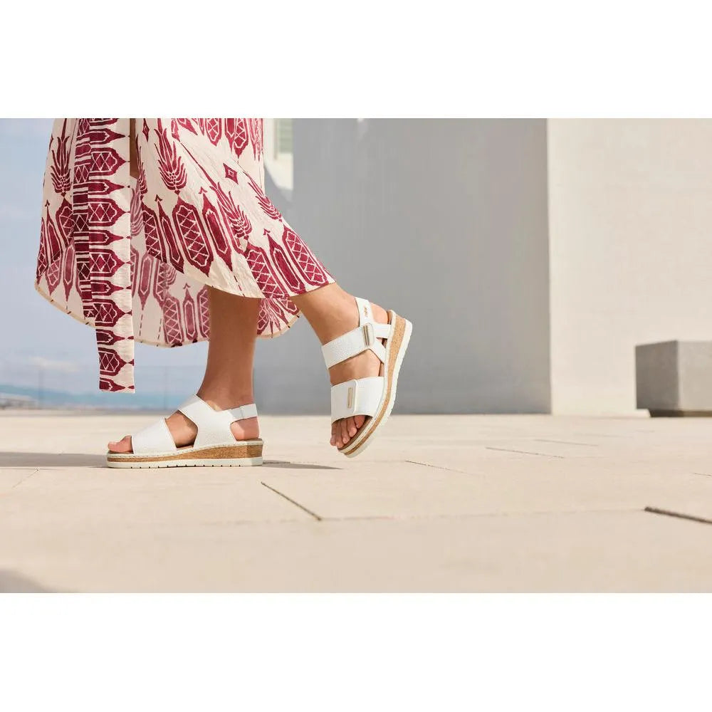 Rieker V4181-80 women's white wide-fit touch fastening sandals, open-toe with adjustable straps and wedge sole.