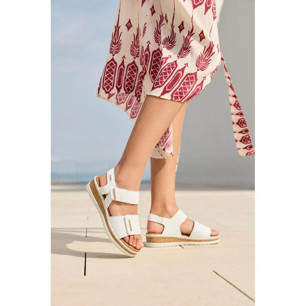 Rieker V4181-80 women's wide white touch fastening sandals, open-toe, adjustable straps, cushioned sole, casual summer footwear.