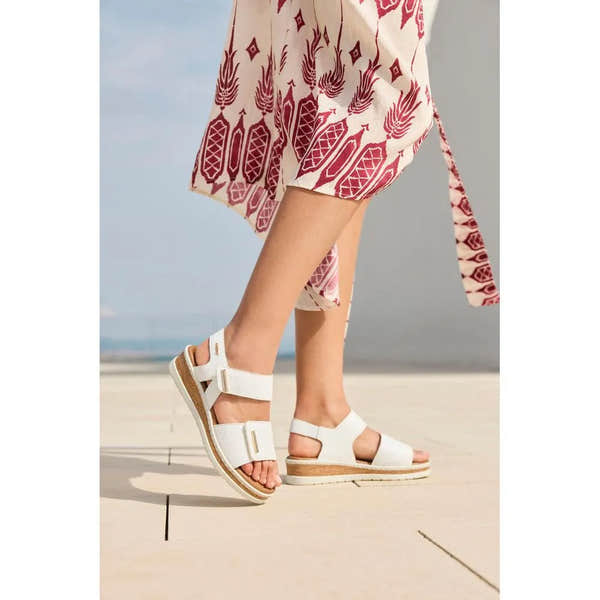 Rieker V4181-80 women's wide white touch fastening sandals, open-toe, adjustable straps, cushioned sole, casual summer footwear.