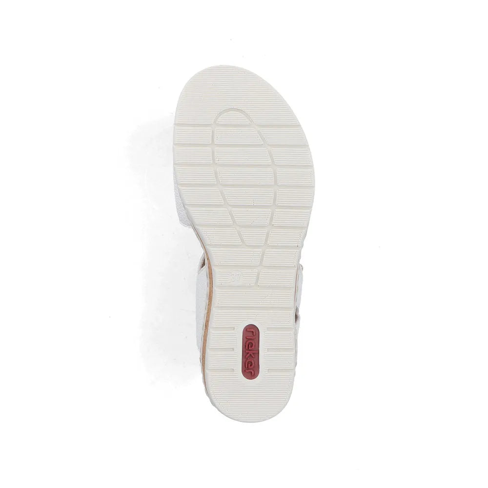 Rieker V4181-80 ladies wide white touch fastening sandals, cushioned sole, slip-on design, comfortable leisure footwear.