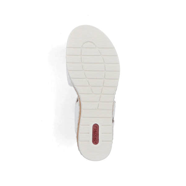 Rieker V4181-80 ladies wide white touch fastening sandals, cushioned sole, slip-on design, comfortable leisure footwear.