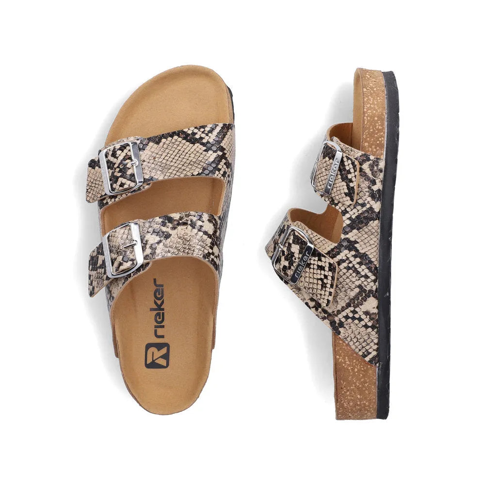 Rieker V6391-20 women's animal print buckle sandals with two straps and comfort sole.